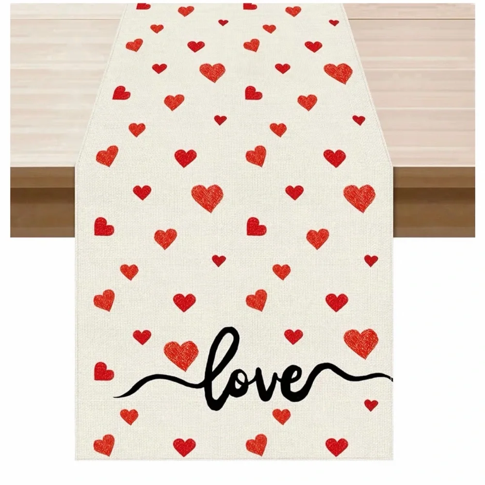 Love‎ Hearts Table Runner - Cream with Red Hearts NWT 13x36